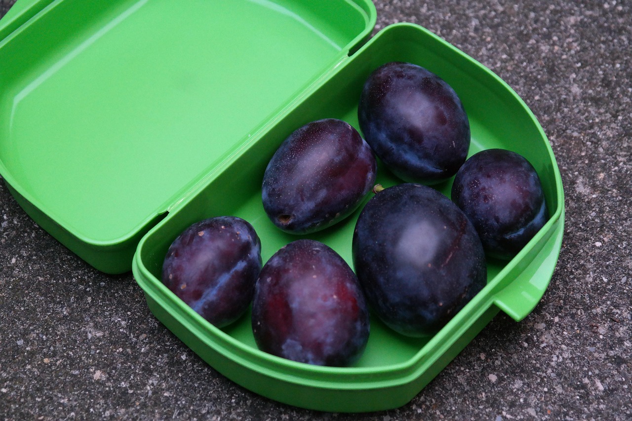 タッパーに詰められた食事と果物