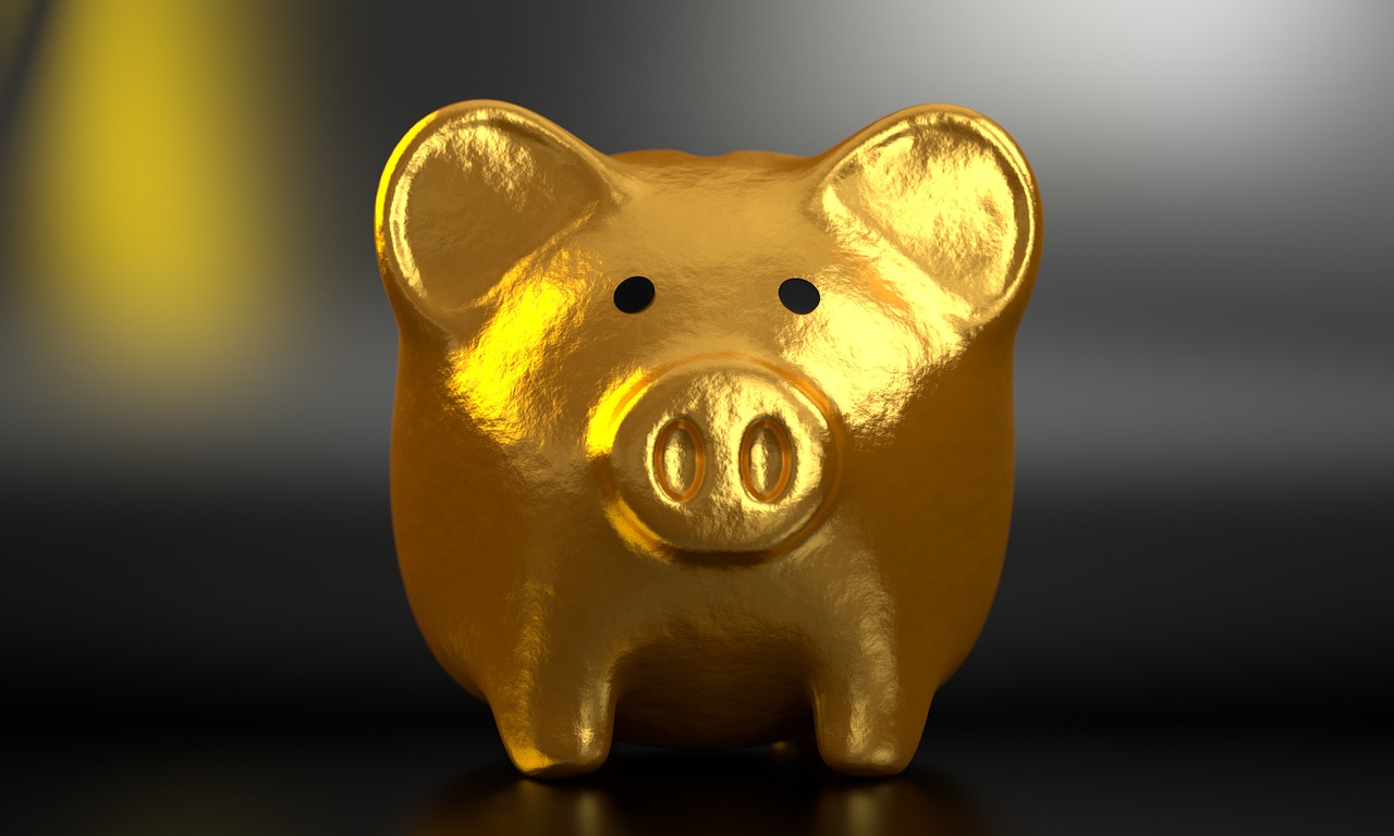 コインが入った豚の貯金箱