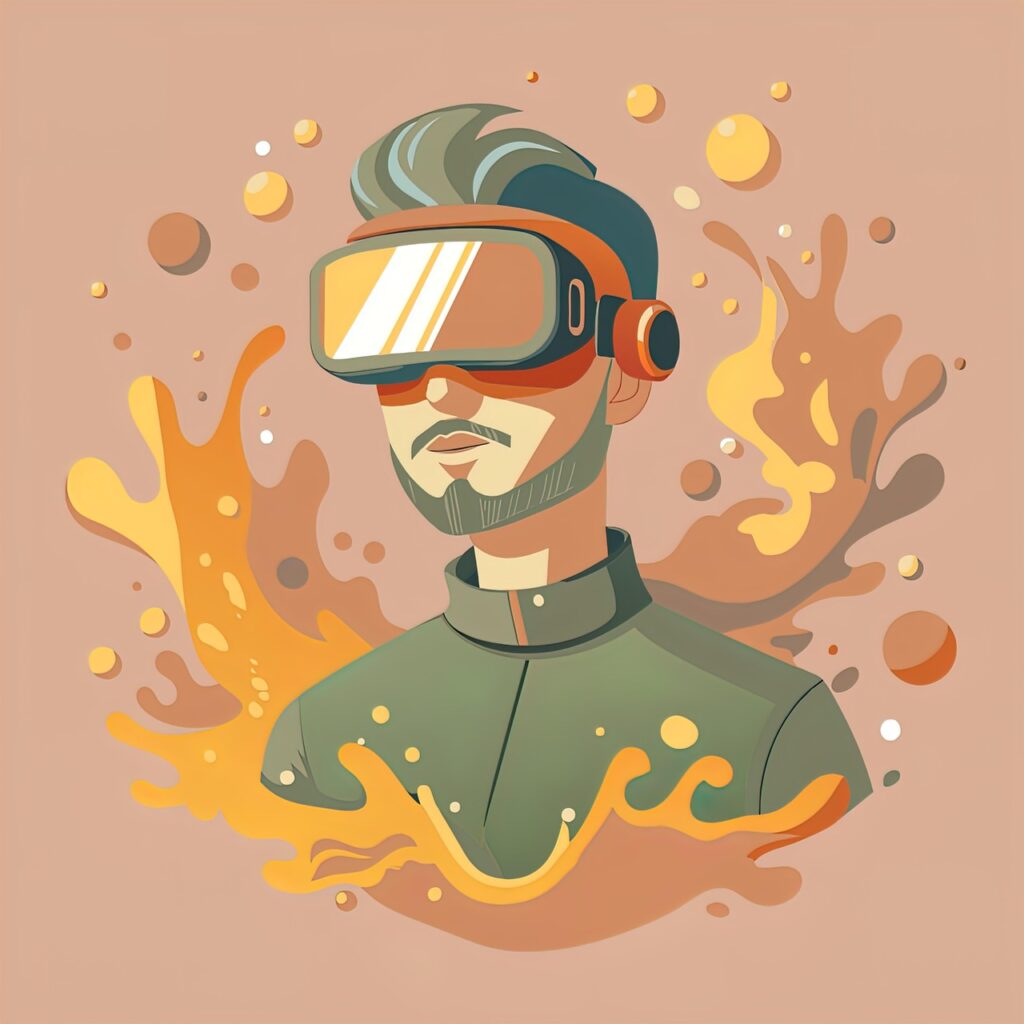 VRヘッドセットを着けてコントローラーを操作する人物