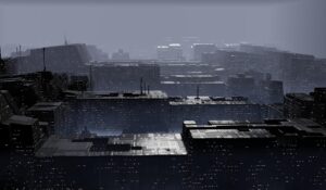 サイバーパンク風の近未来都市の夜景